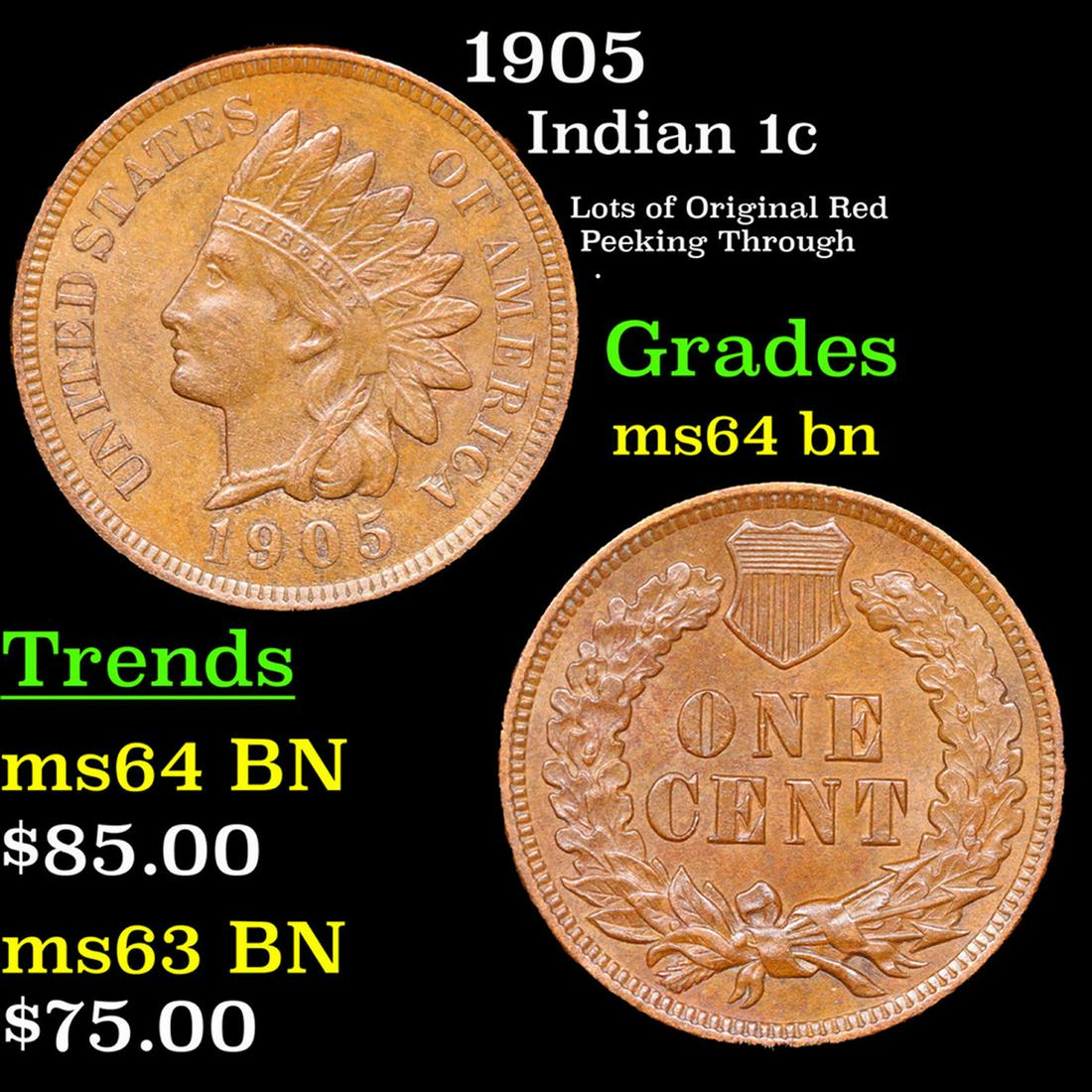1905 Indian Cent 1c Grades Choice Unc BN (1 of 3)