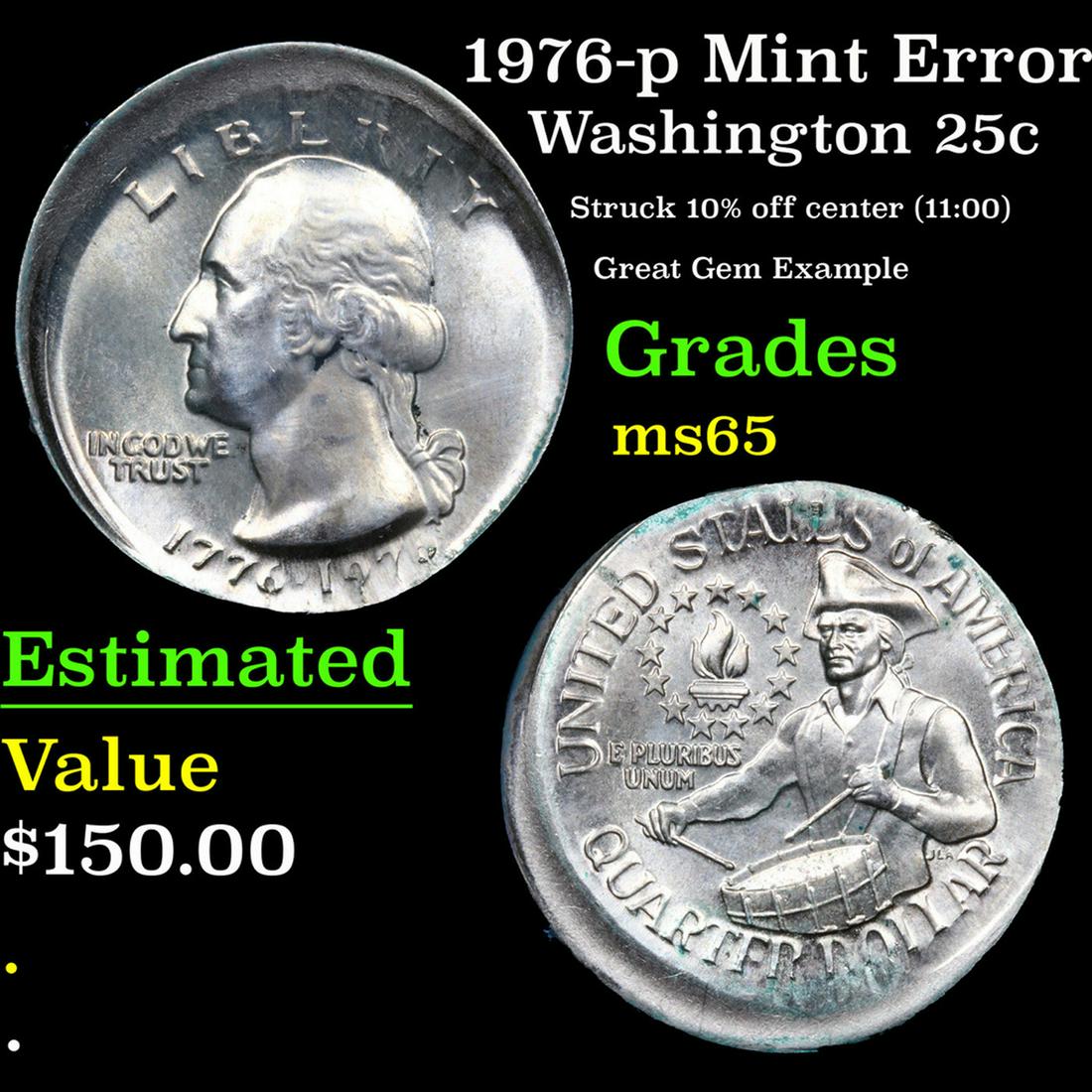 1976-p Washington Quarter Mint Error 25c Grades GEM Unc (1 of 3)