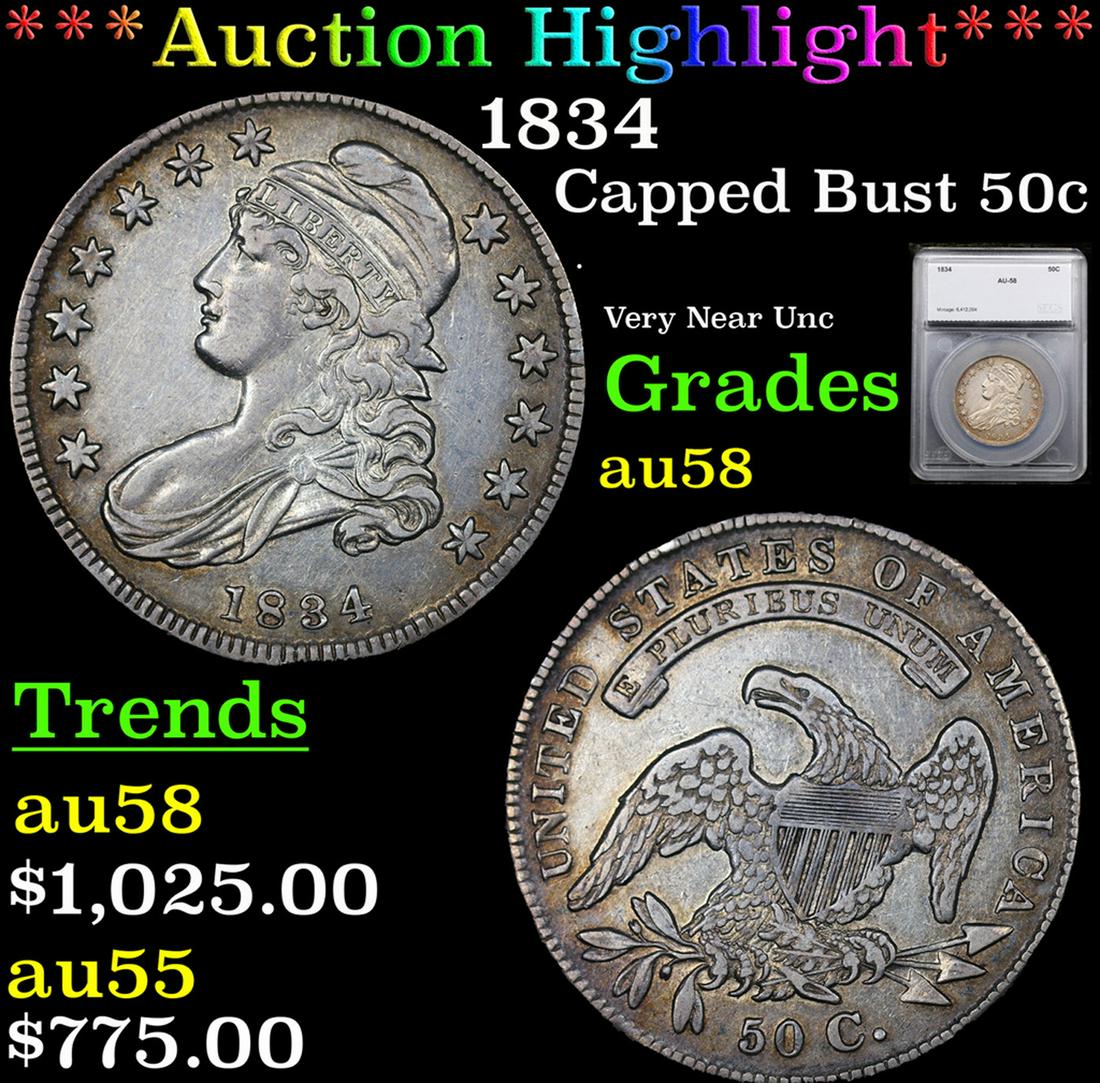 ***Auction Highlight*** 1834 Capped Bust Half Dollar 50c Graded au58 By SEGS (fc) (1 of 5)