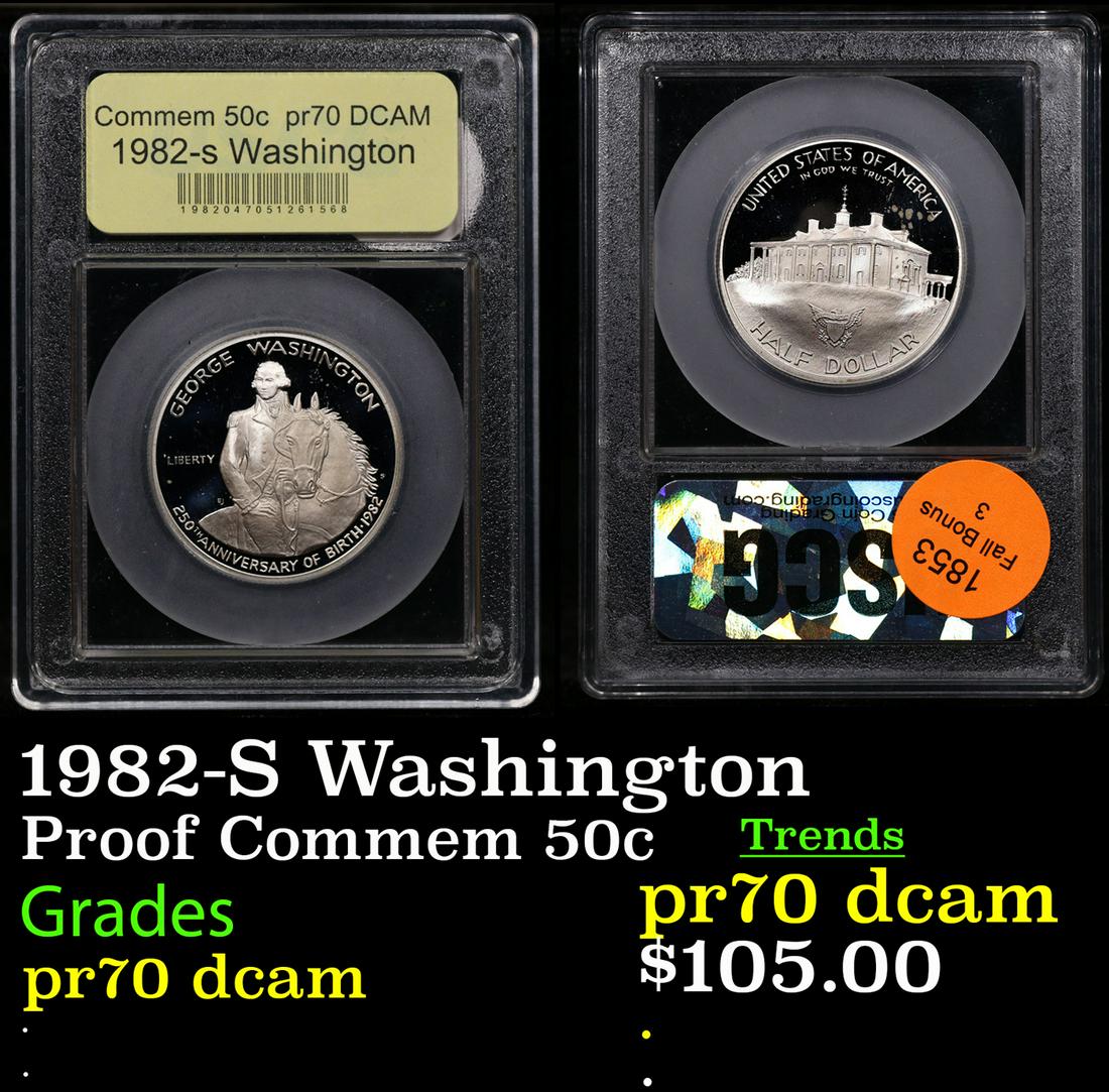 Proof 1982-S Washington Modern Commem Half Dollar 50c Graded pr70 dcam By USCG (1 of 3)
