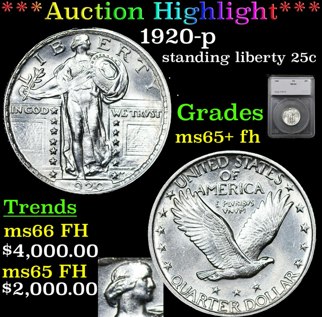 ***Auction Highlight*** 1920-p Standing Liberty Quarter 25c Graded ms65+ fh By SEGS (fc) (1 of 6)