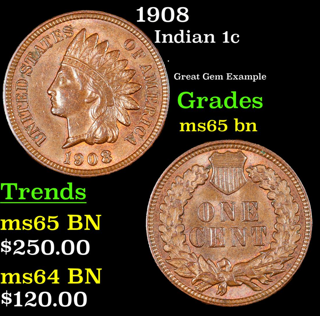 1908 Indian Cent 1c Grades GEM Unc BN (1 of 3)