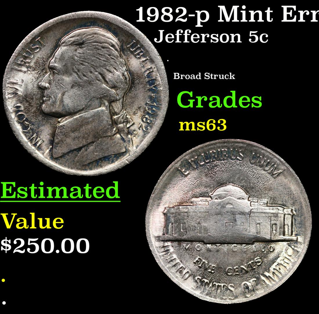 1982-p Jefferson Nickel Mint Error 5c Grades Select Unc (1 of 3)