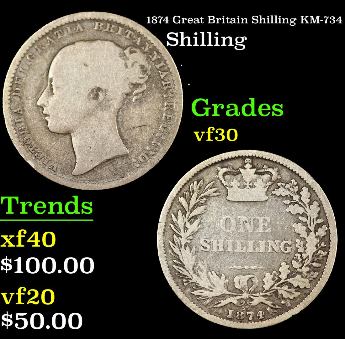 1874 Great Britain Shilling KM-734 Grades vf++ (1 of 3)