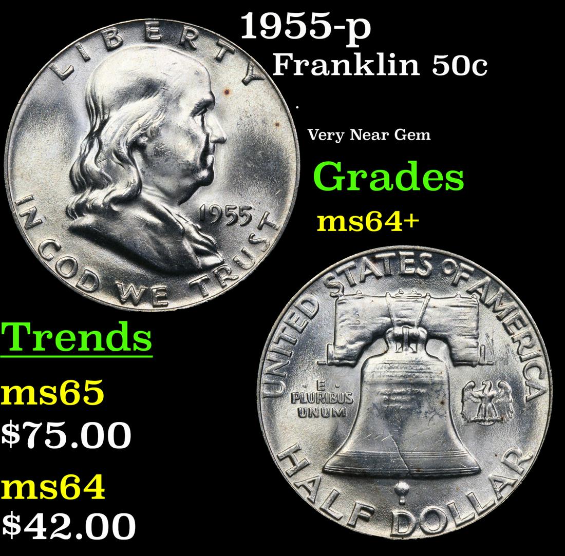 1955-p Franklin Half Dollar 50c Grades Choice+ Unc (1 of 3)