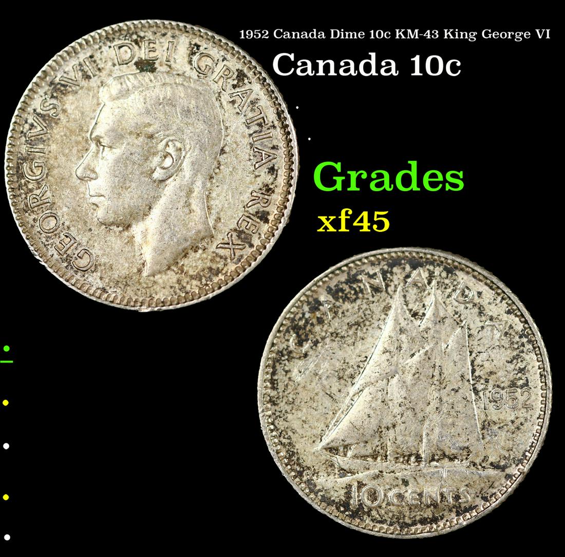 1952 Canada Dime 10c KM-43 King George VI Grades xf+ (1 of 3)