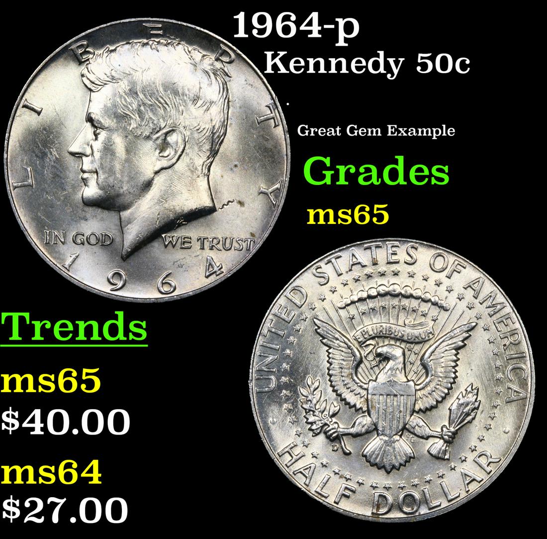 1964-d Kennedy Half Dollar 50c Grades GEM Unc (1 of 3)