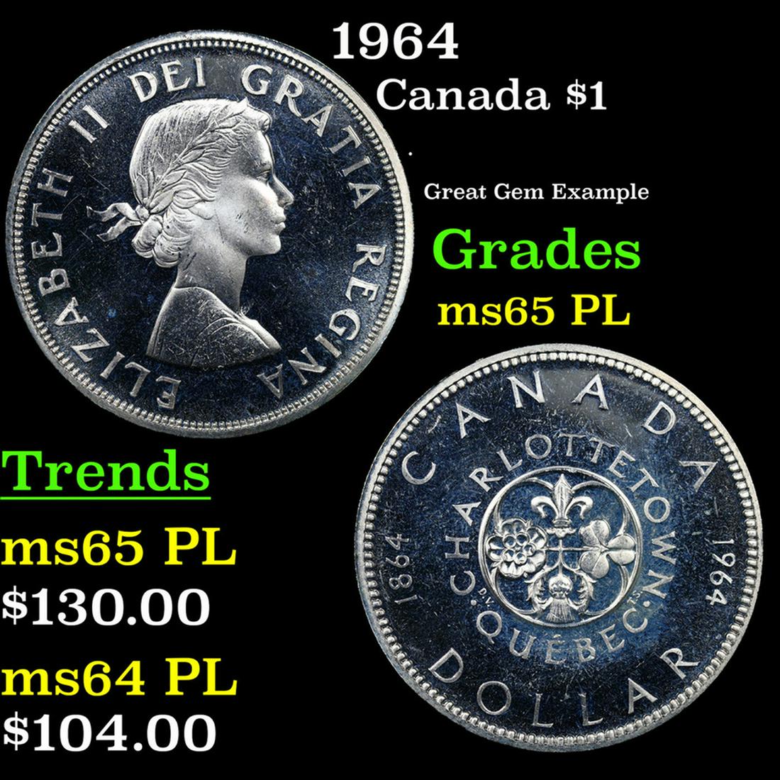 1964 Canada Dollar $1 Grades GEM Unc PL (1 of 3)