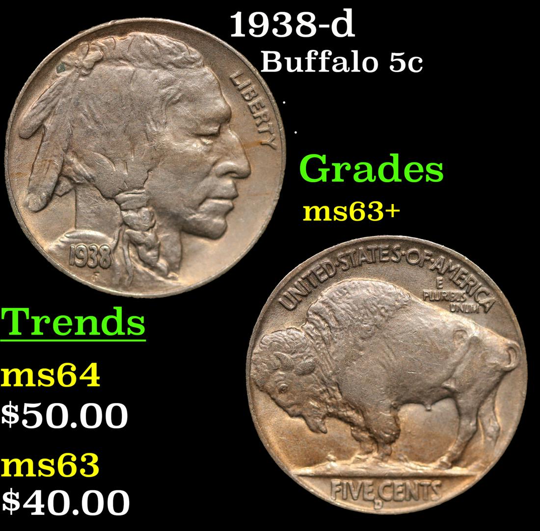 1938-d Buffalo Nickel 5c Grades Select+ Unc (1 of 3)