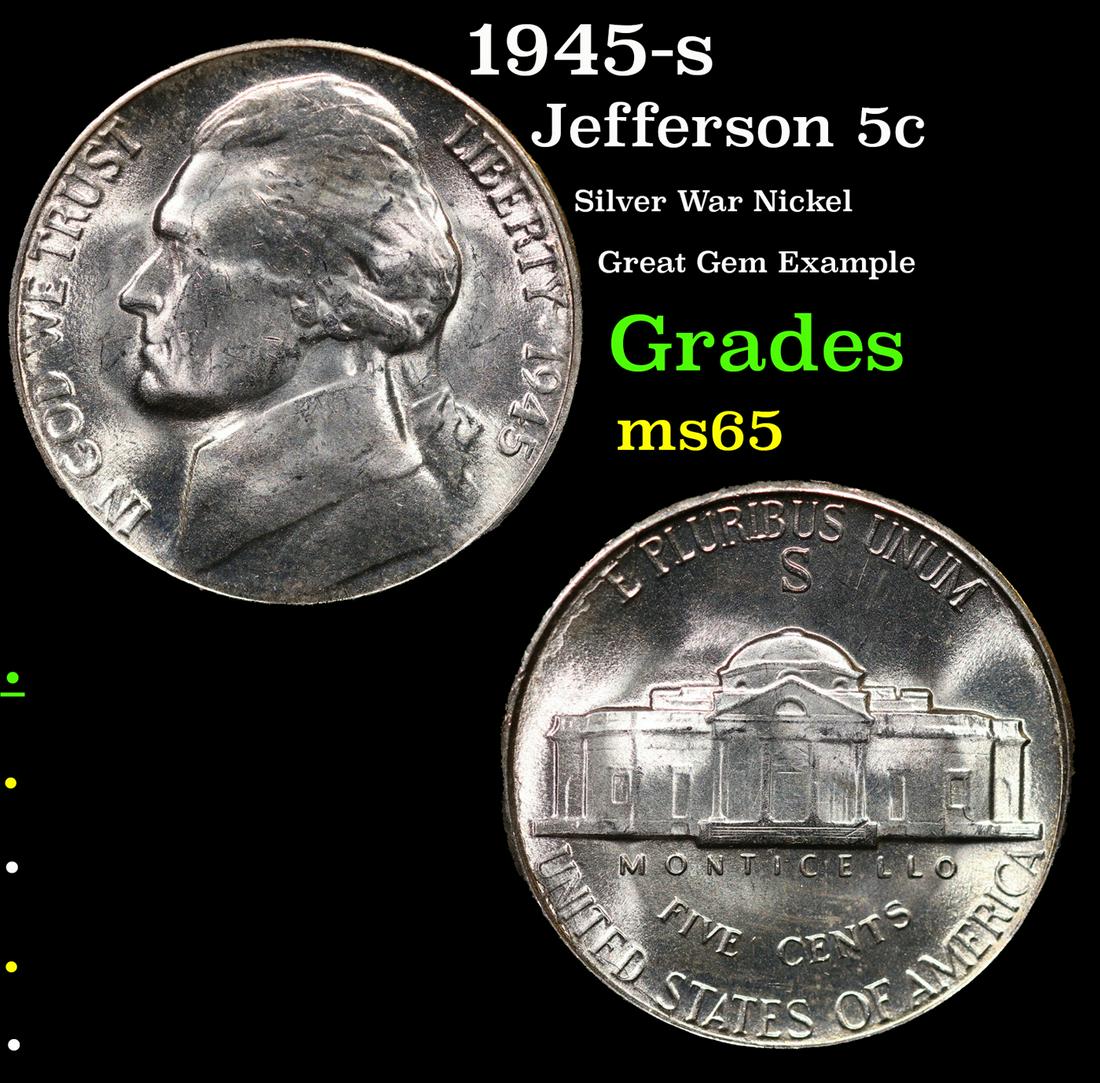 1945-s Jefferson Nickel 5c Grades GEM Unc (1 of 3)