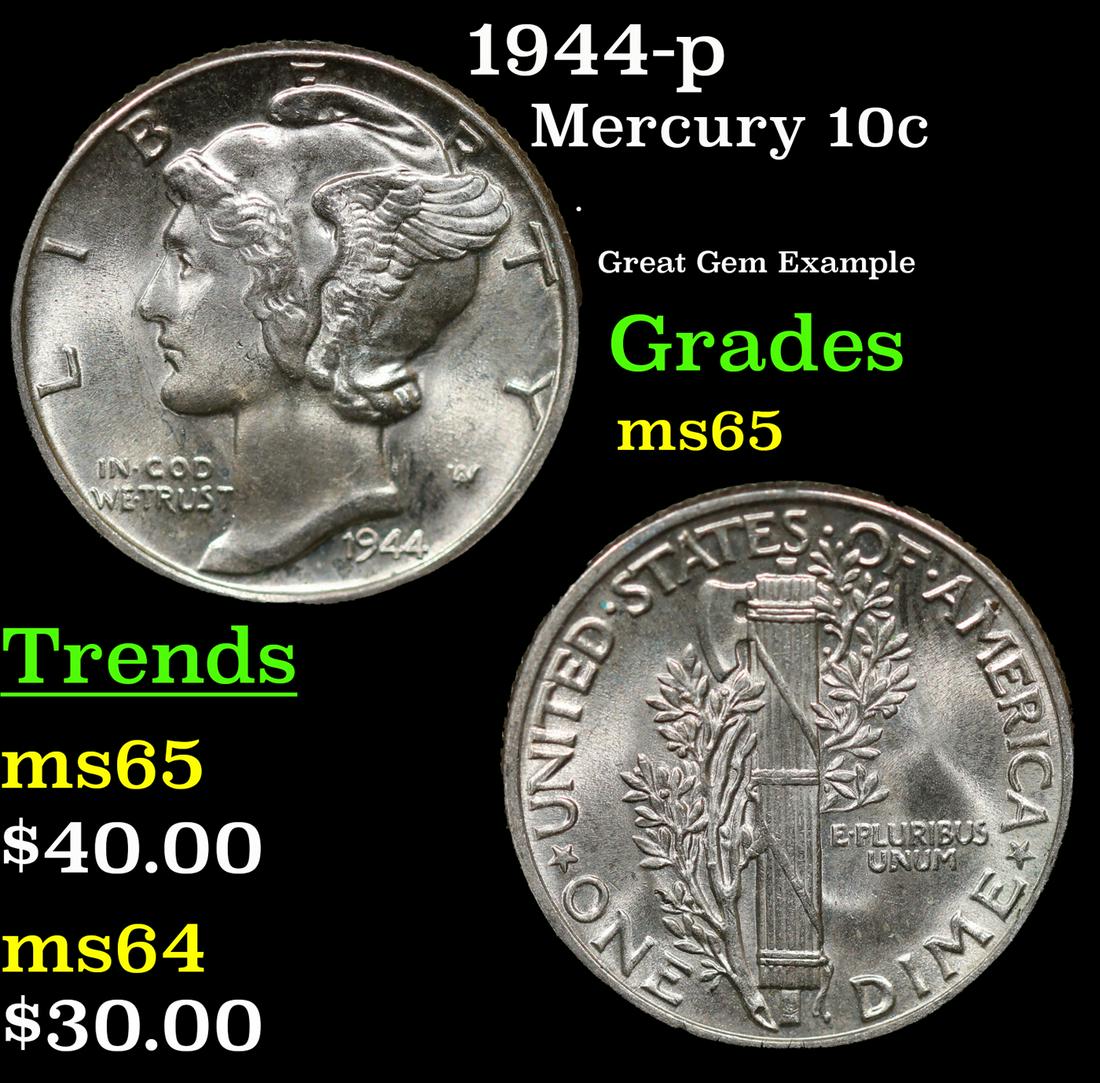 1944-p Mercury Dime 10c Grades GEM Unc (1 of 3)
