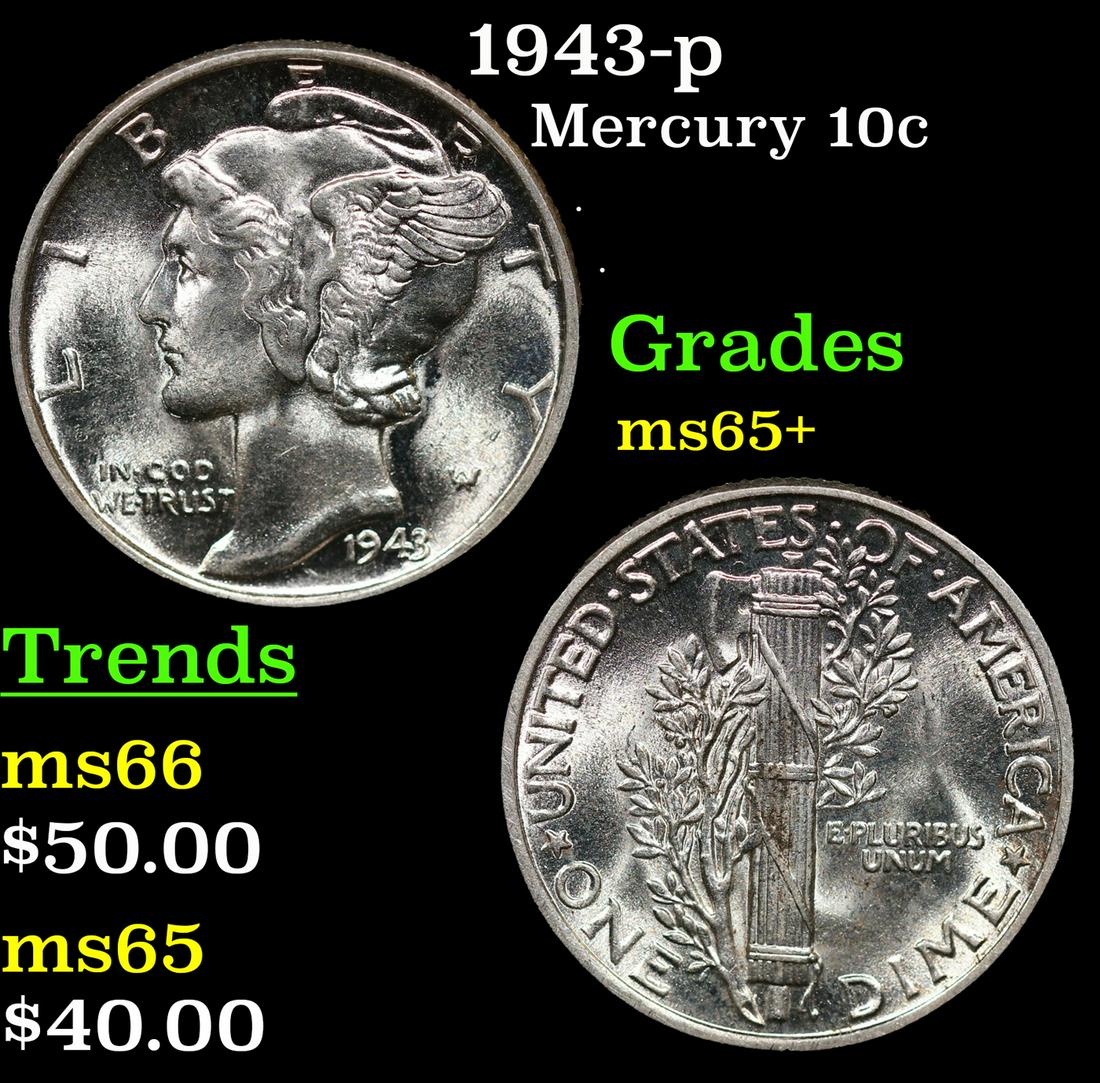 1943-p Mercury Dime 10c Grades GEM+ Unc (1 of 3)