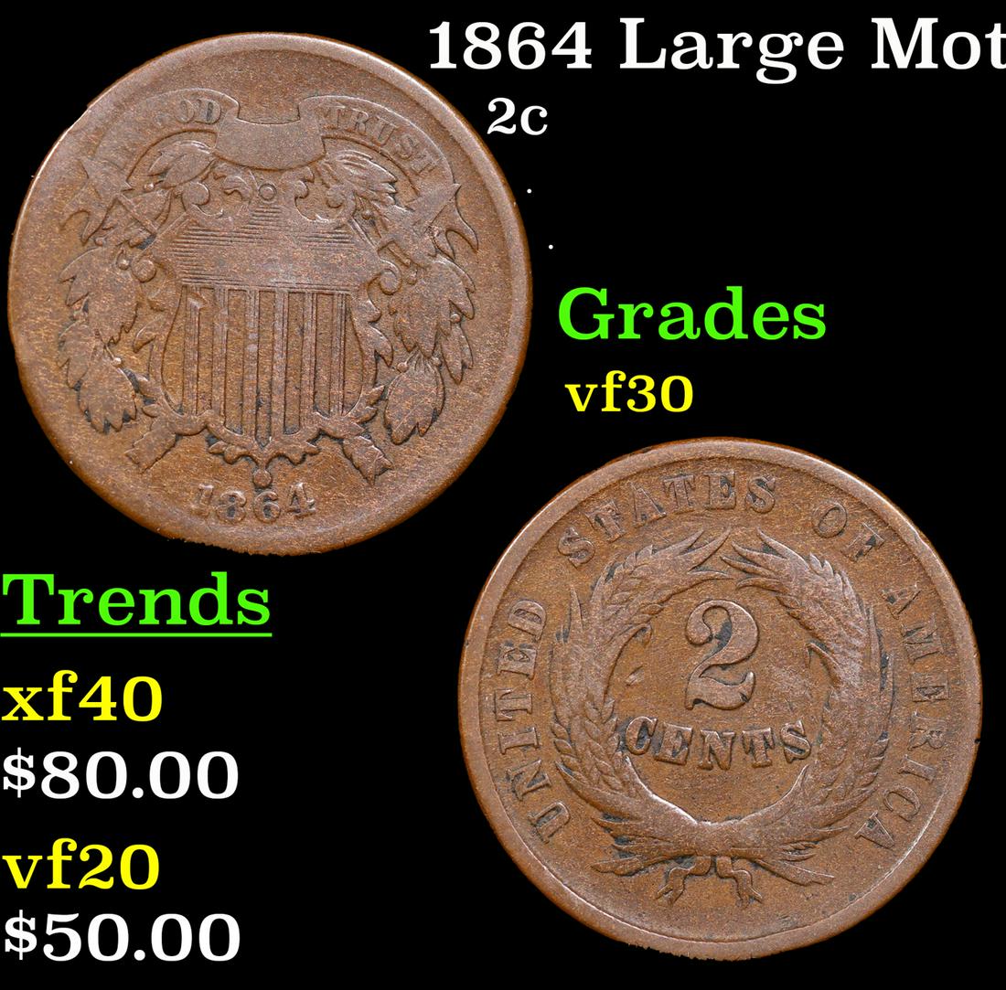 1864 Large Motto Two Cent Piece 2c Grades vf++ (1 of 3)