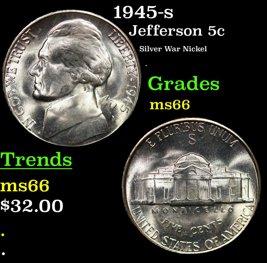 1945-s Jefferson Nickel 5c Grades GEM+ Unc (1 of 3)