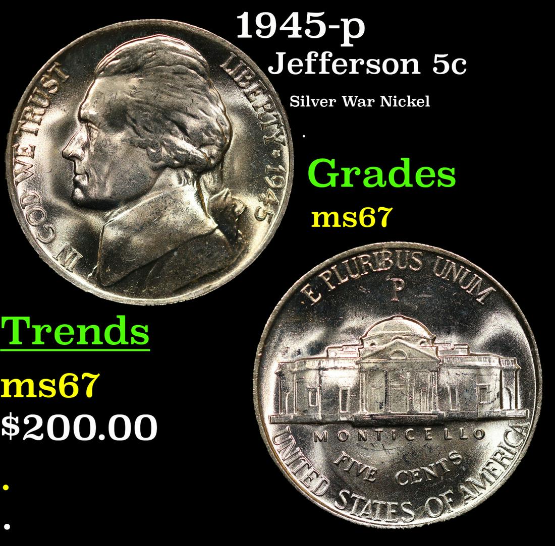 1945-p Jefferson Nickel 5c Grades GEM++ Unc (1 of 3)