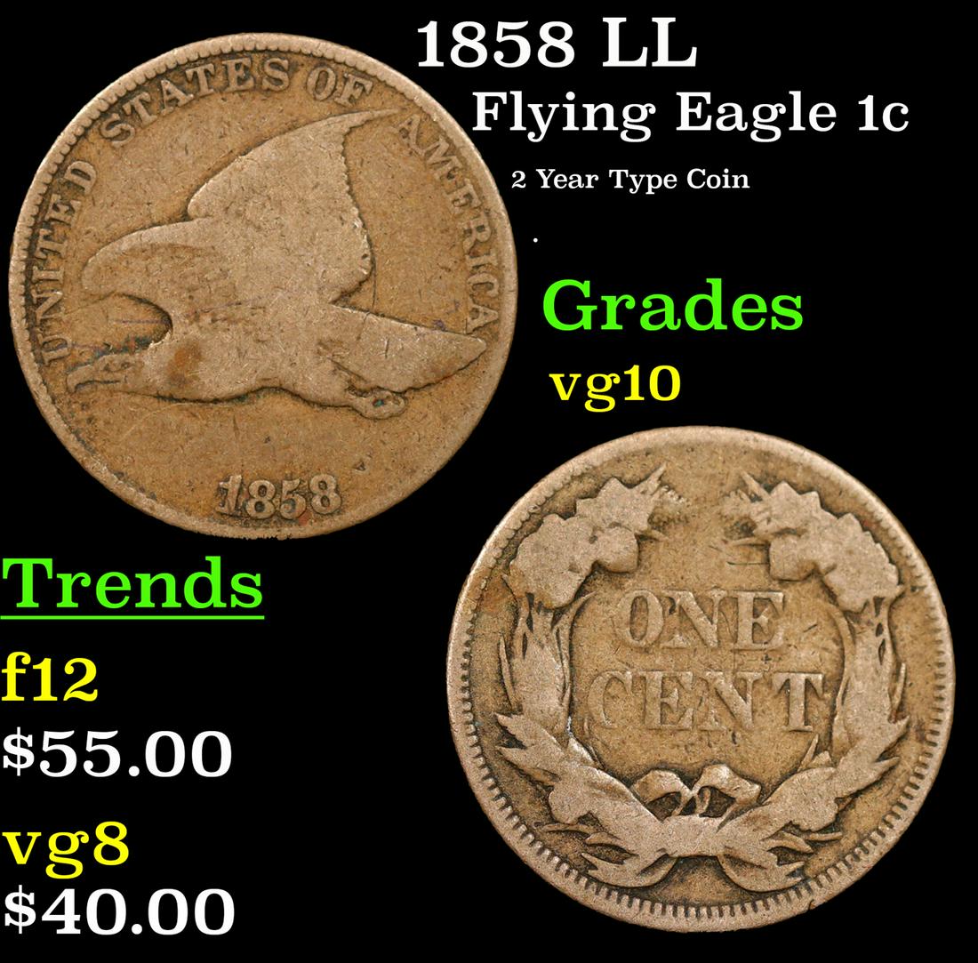 1858 LL Flying Eagle Cent 1c Grades vg+ (1 of 3)