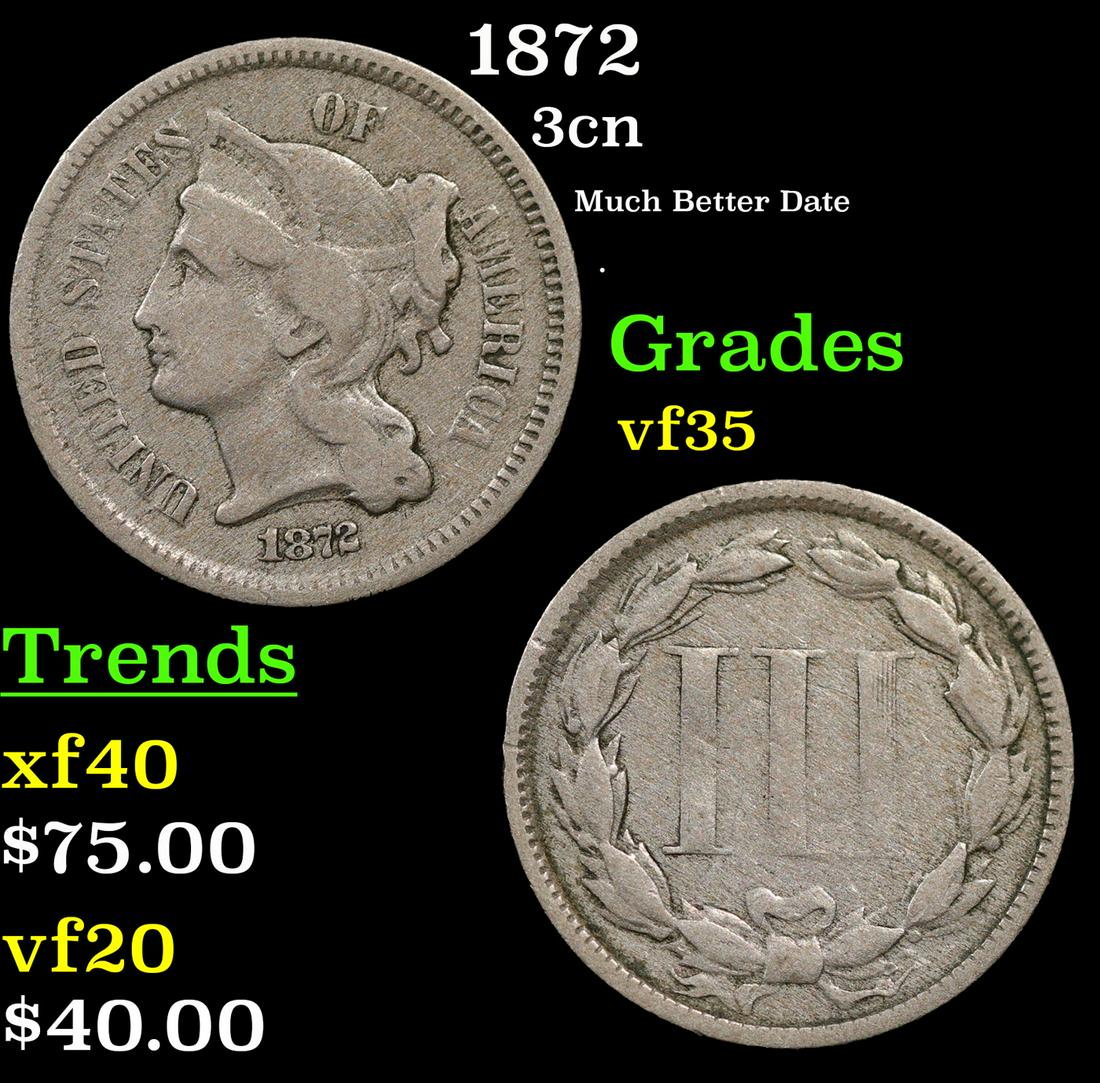 1872 Three Cent Copper Nickel 3cn Grades vf++ (1 of 3)