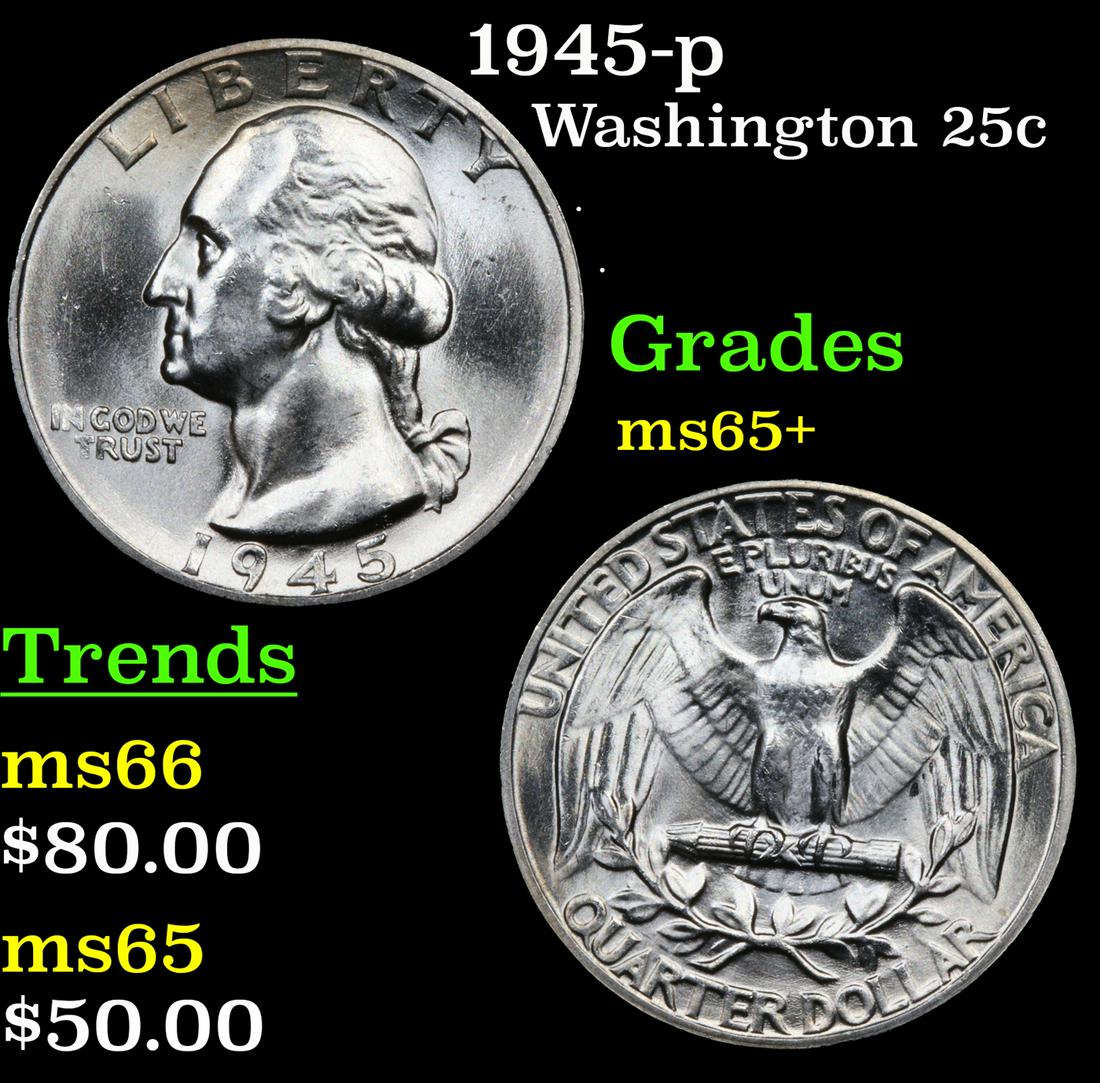1945-p Washington Quarter 25c Grades GEM+ Unc (1 of 3)