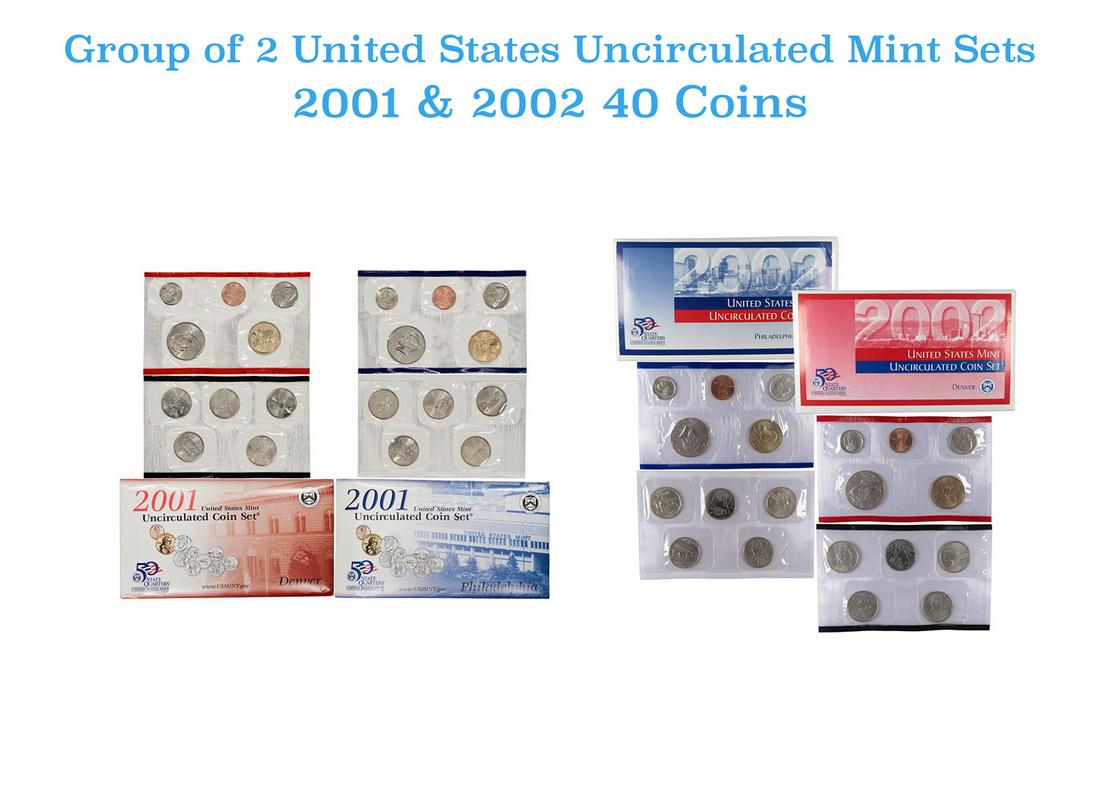 Group of 2 United States Mint Set in Original Government Packaging! From 2001-2002 with 40 Coins (1 of 3)
