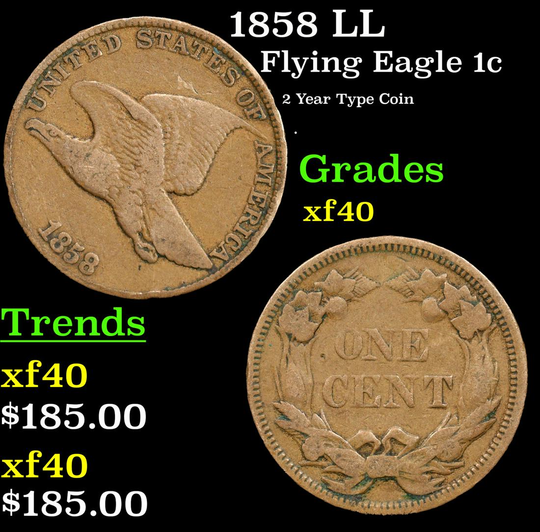 1858 LL Flying Eagle Cent 1c Grades xf (1 of 3)