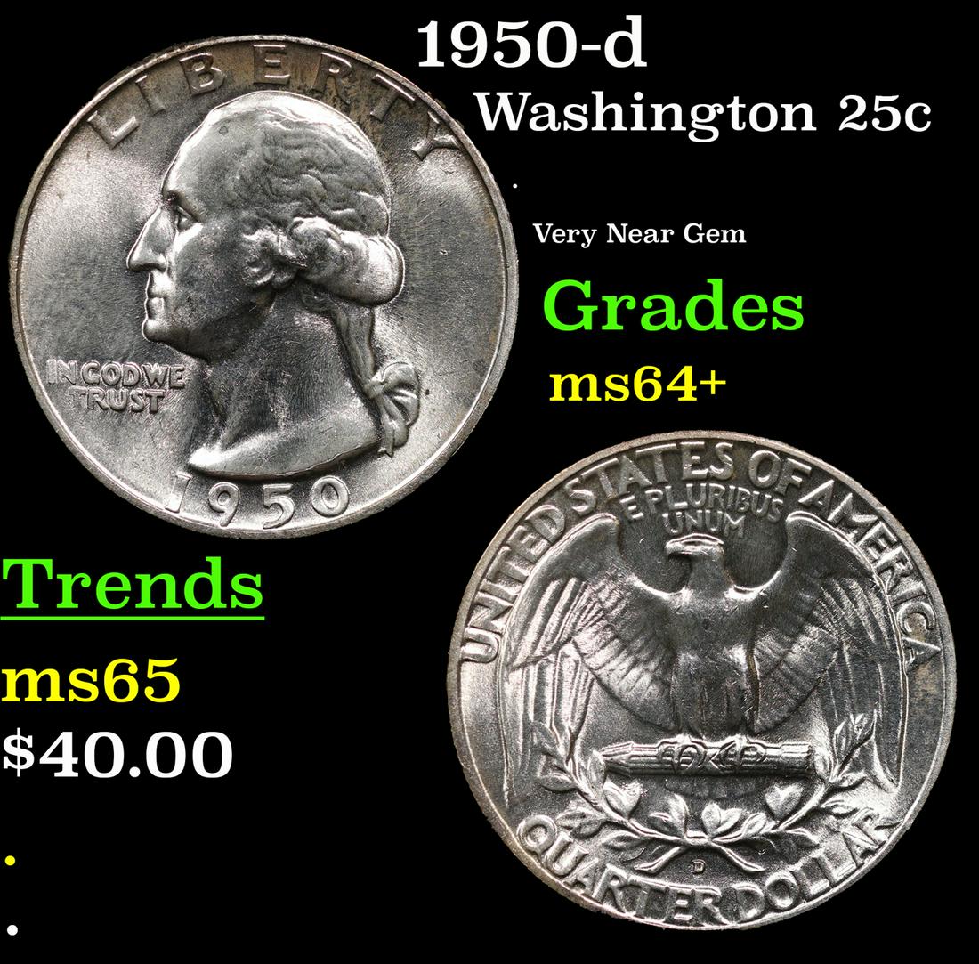 1950-d Washington Quarter 25c Grades Choice+ Unc (1 of 3)