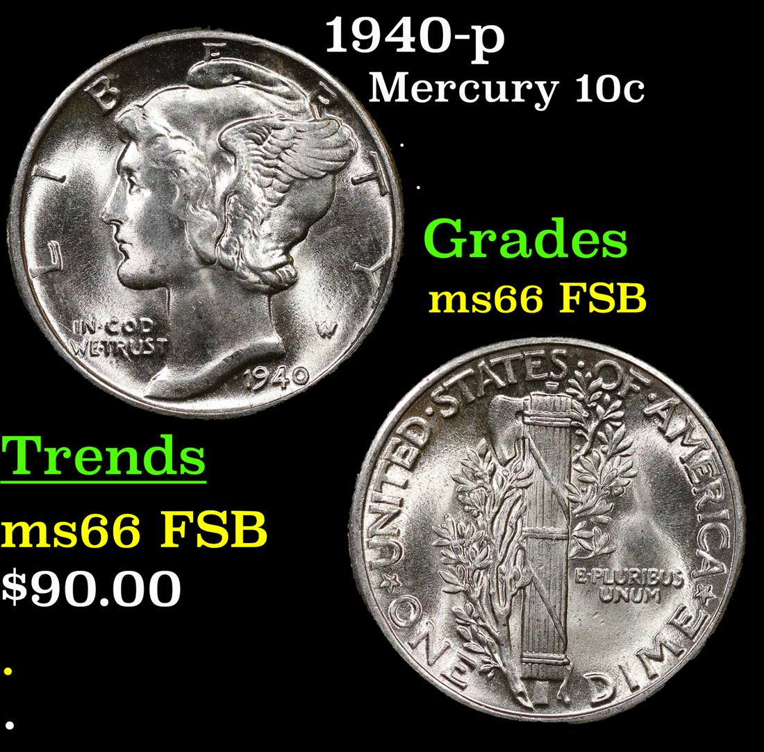 1940-p Mercury Dime 10c Grades GEM+ FSB (1 of 3)