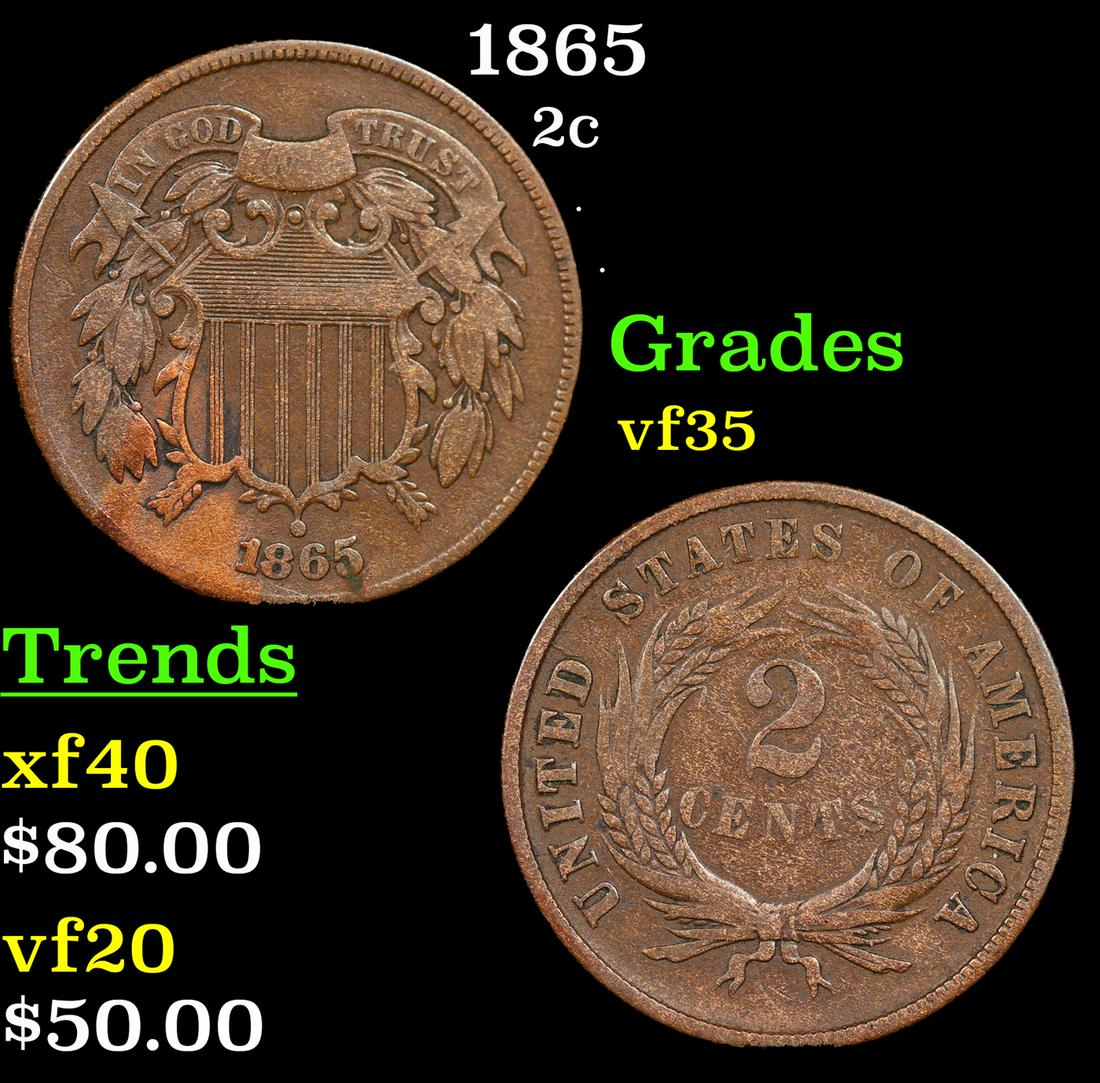 1865 Two Cent Piece 2c Grades vf++ (1 of 3)