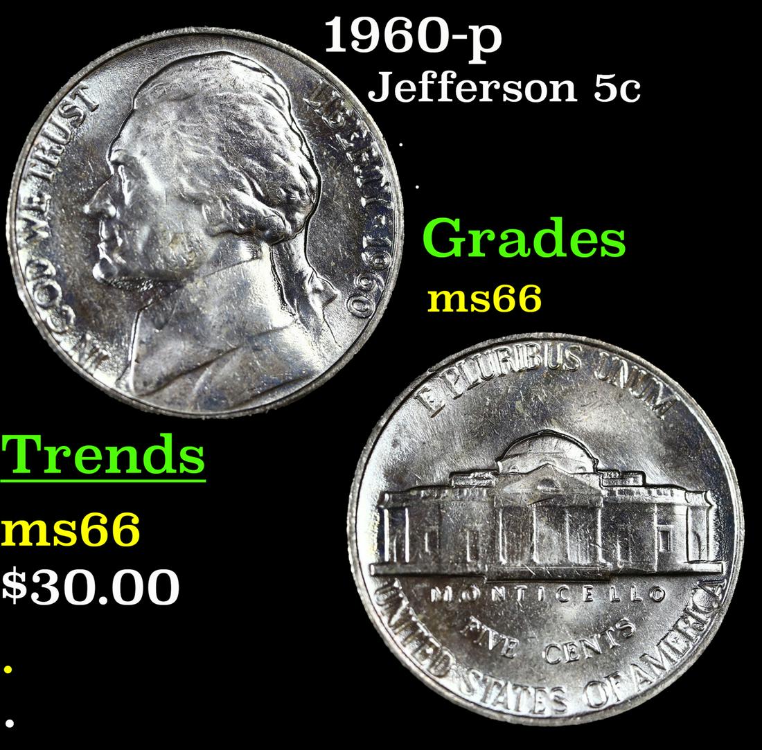 1960-p Jefferson Nickel 5c Grades GEM+ Unc (1 of 3)