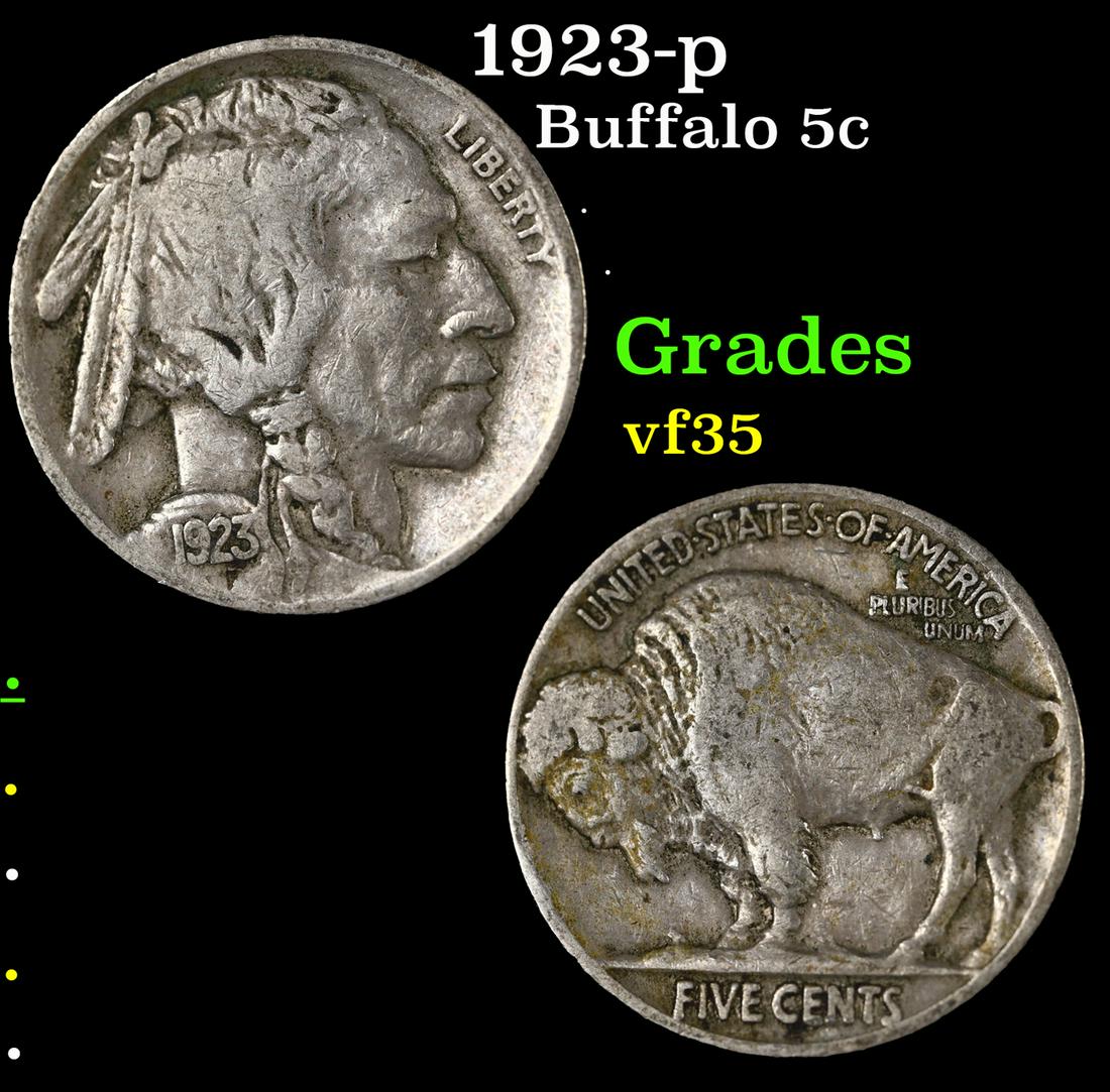 1923-p Buffalo Nickel 5c Grades vf++ (1 of 3)