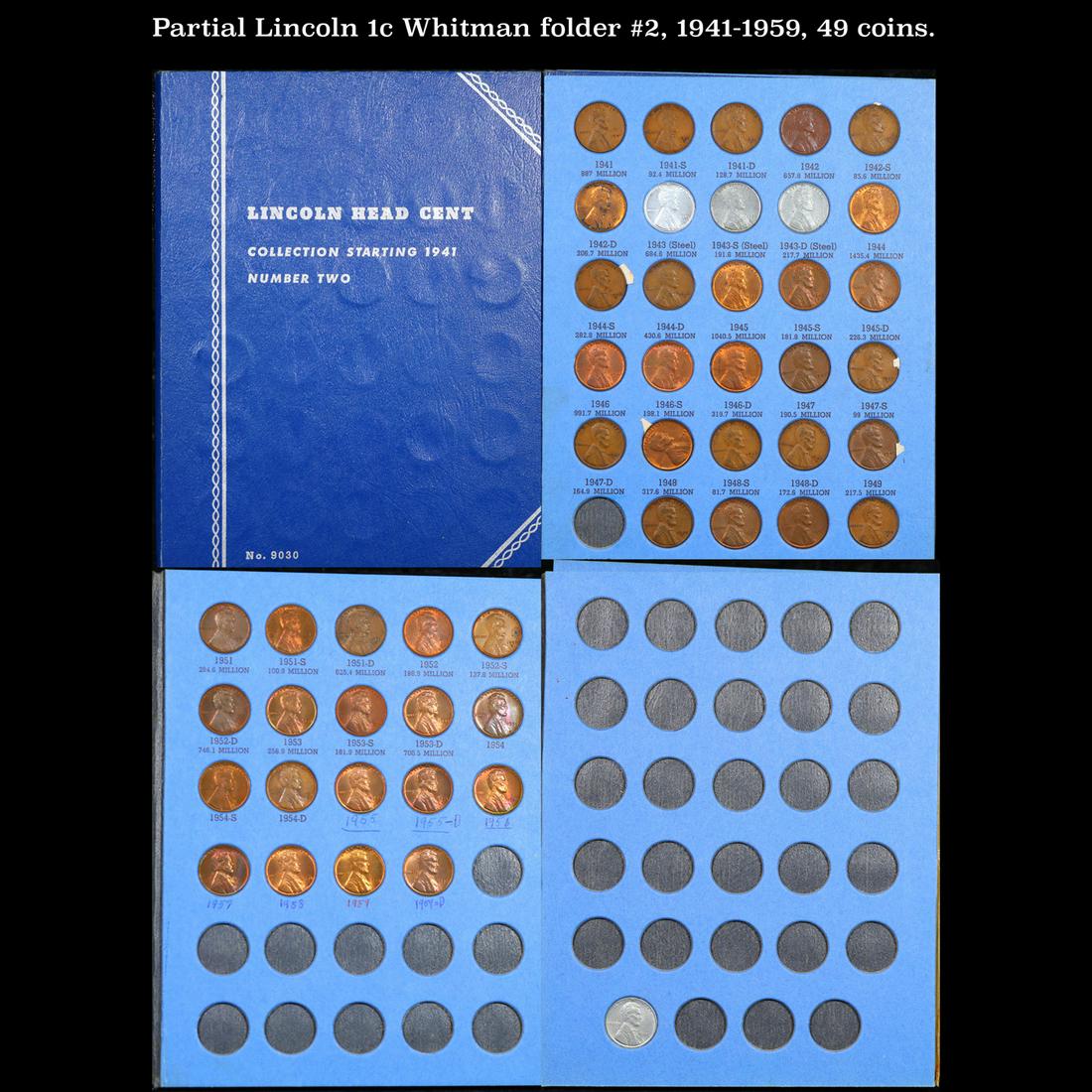 Partial Lincoln 1c Whitman folder #2, 1941-1959, 49 coins. (1 of 5)