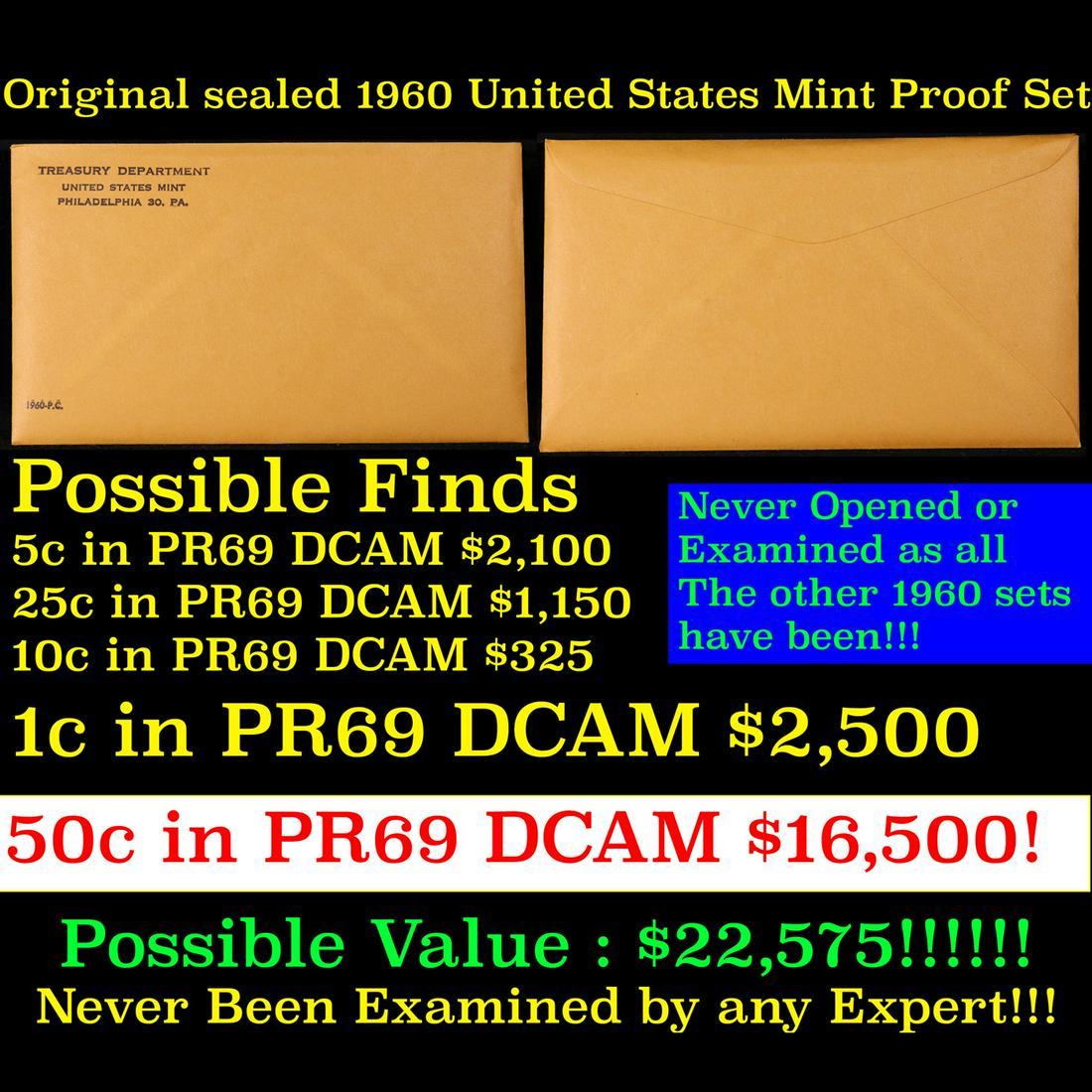 Original sealed 1960 United States Mint Proof Set! 5 Coins Inside! (1 of 3)