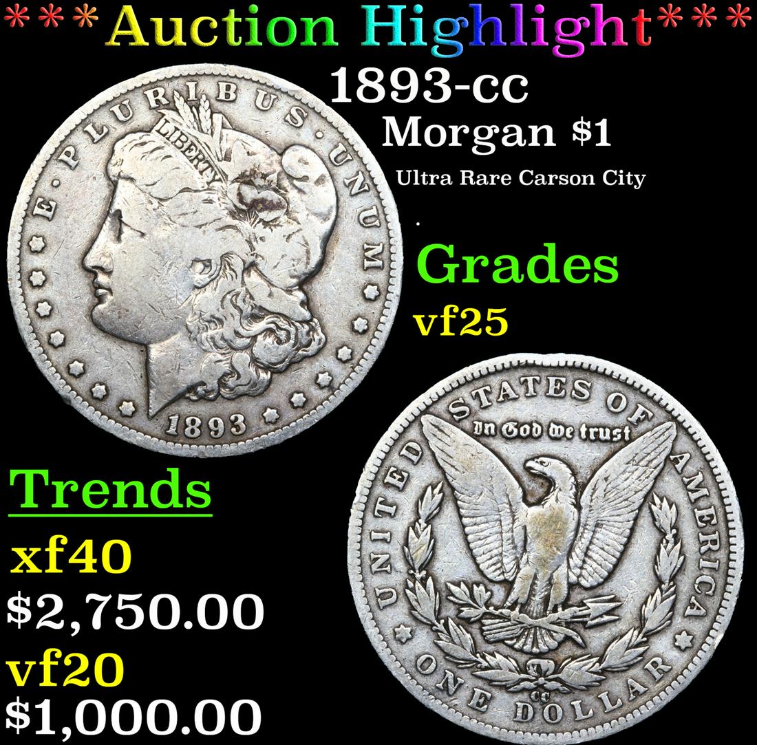 ***Auction Highlight*** 1893-cc Morgan Dollar $1 Graded vf25 By SEGS (fc) (1 of 5)