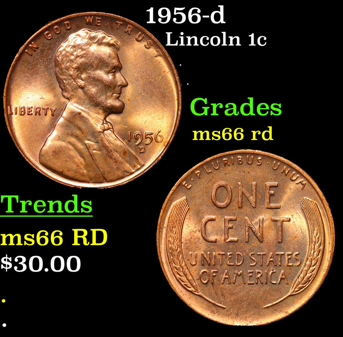 1956-d Lincoln Cent 1c Grades GEM+ Unc RD (1 of 3)