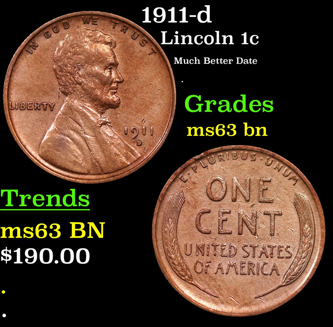 1911-d Lincoln Cent 1c Grades Select Unc BN (1 of 3)