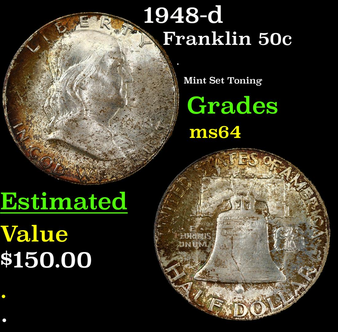 1948-d Franklin Half Dollar 50c Grades Choice Unc (1 of 3)