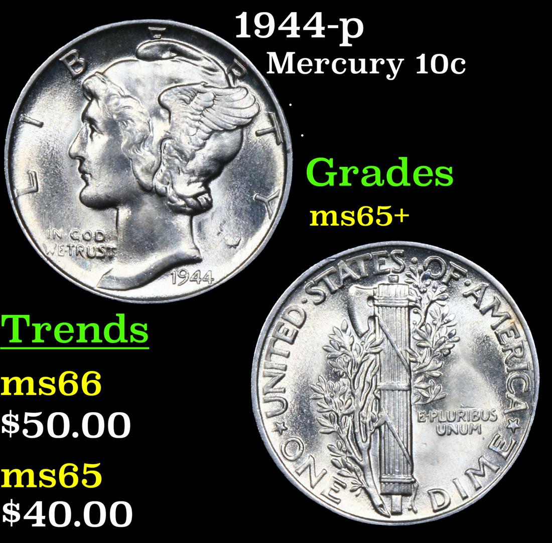 1944-p Mercury Dime 10c Grades GEM+ Unc (1 of 3)
