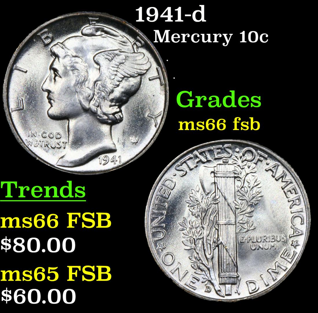 1941-d Mercury Dime 10c Grades GEM+ FSB (1 of 3)