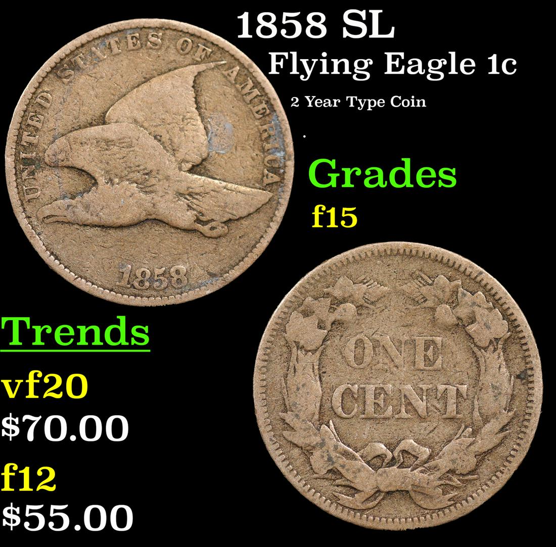 1858 SL Flying Eagle Cent 1c Grades f+ (1 of 3)