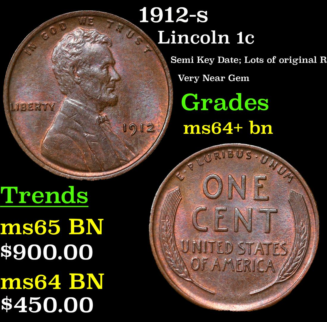 1912-p Lincoln Cent 1c Graded ms64+ bn (1 of 5)