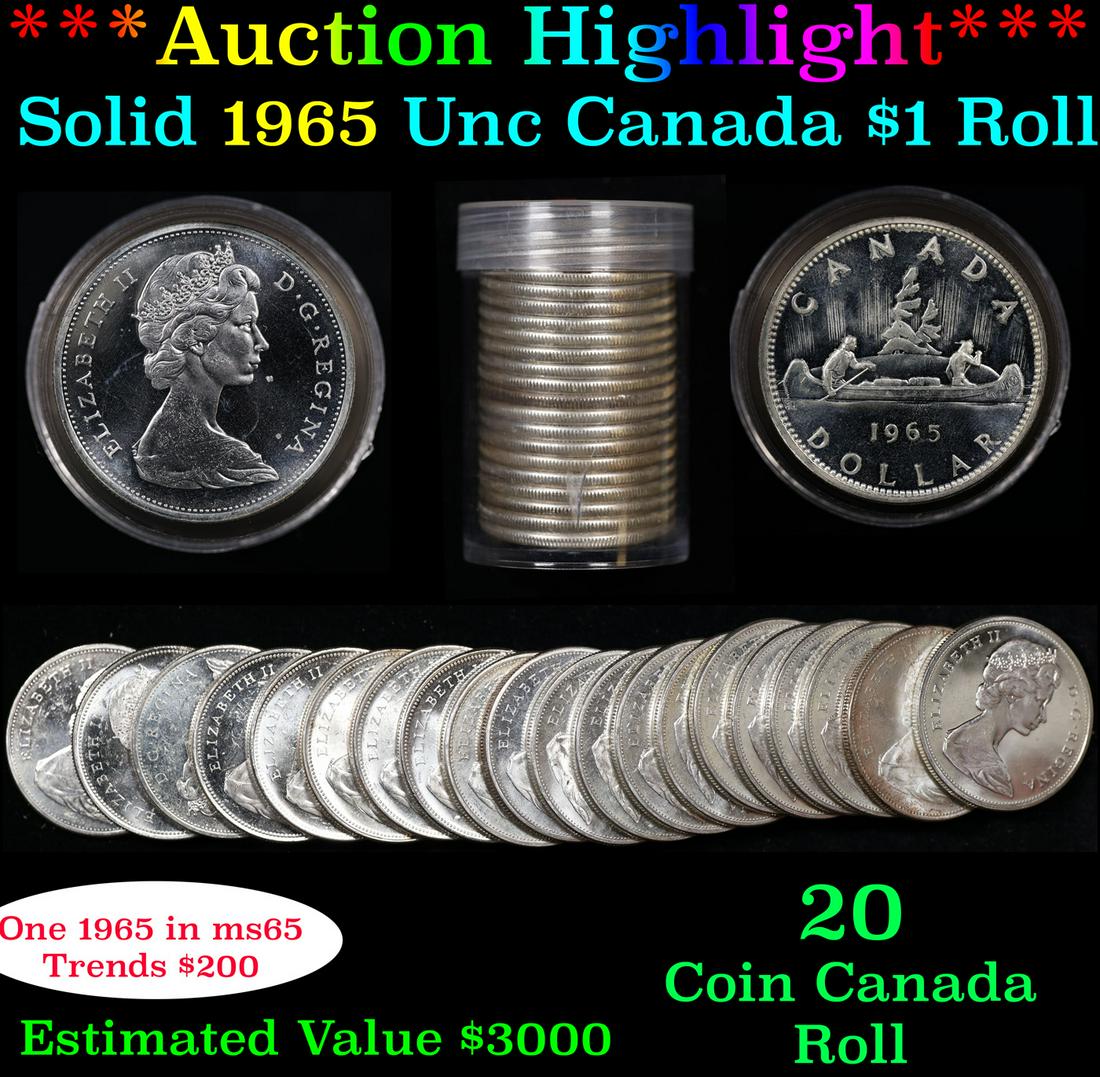 ***Auction Highlight*** Full Roll of Silver 1965 Canadian Dollar with Queen Elizabeth II, 20 Coins (1 of 5)