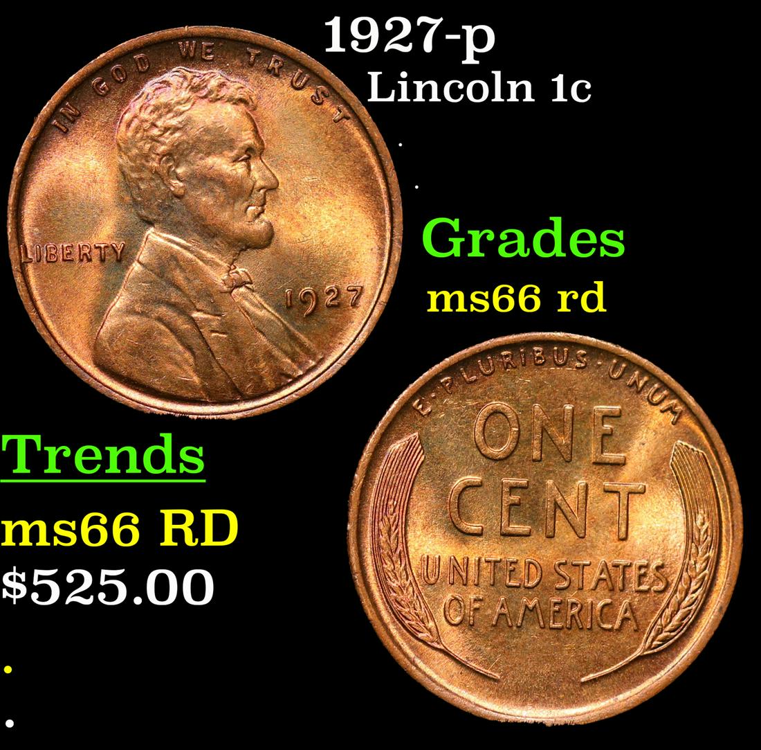 1927-p Lincoln Cent 1c Grades GEM+ Unc RD (1 of 3)