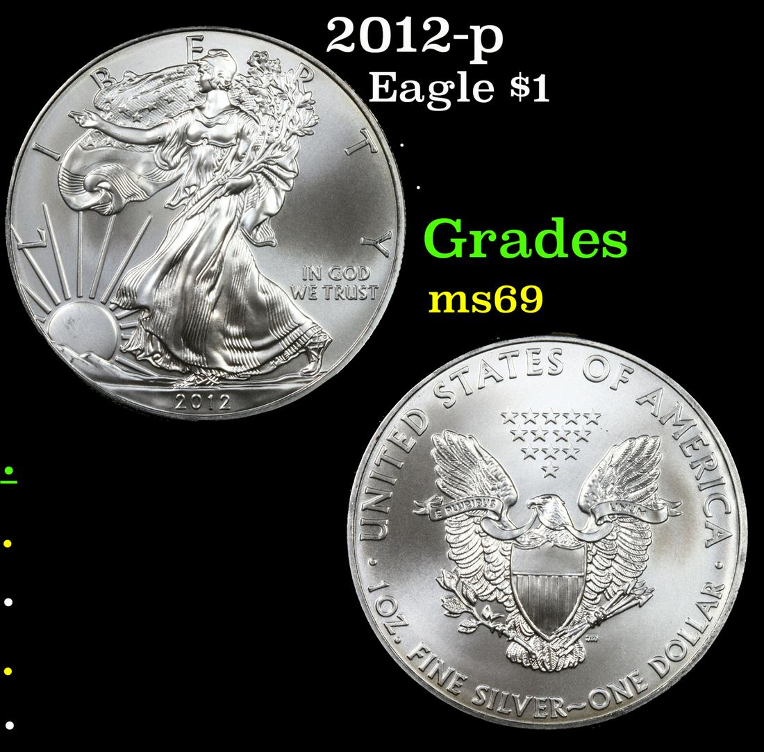 2012-p Silver Eagle Dollar $1 Grades ms69 (1 of 3)