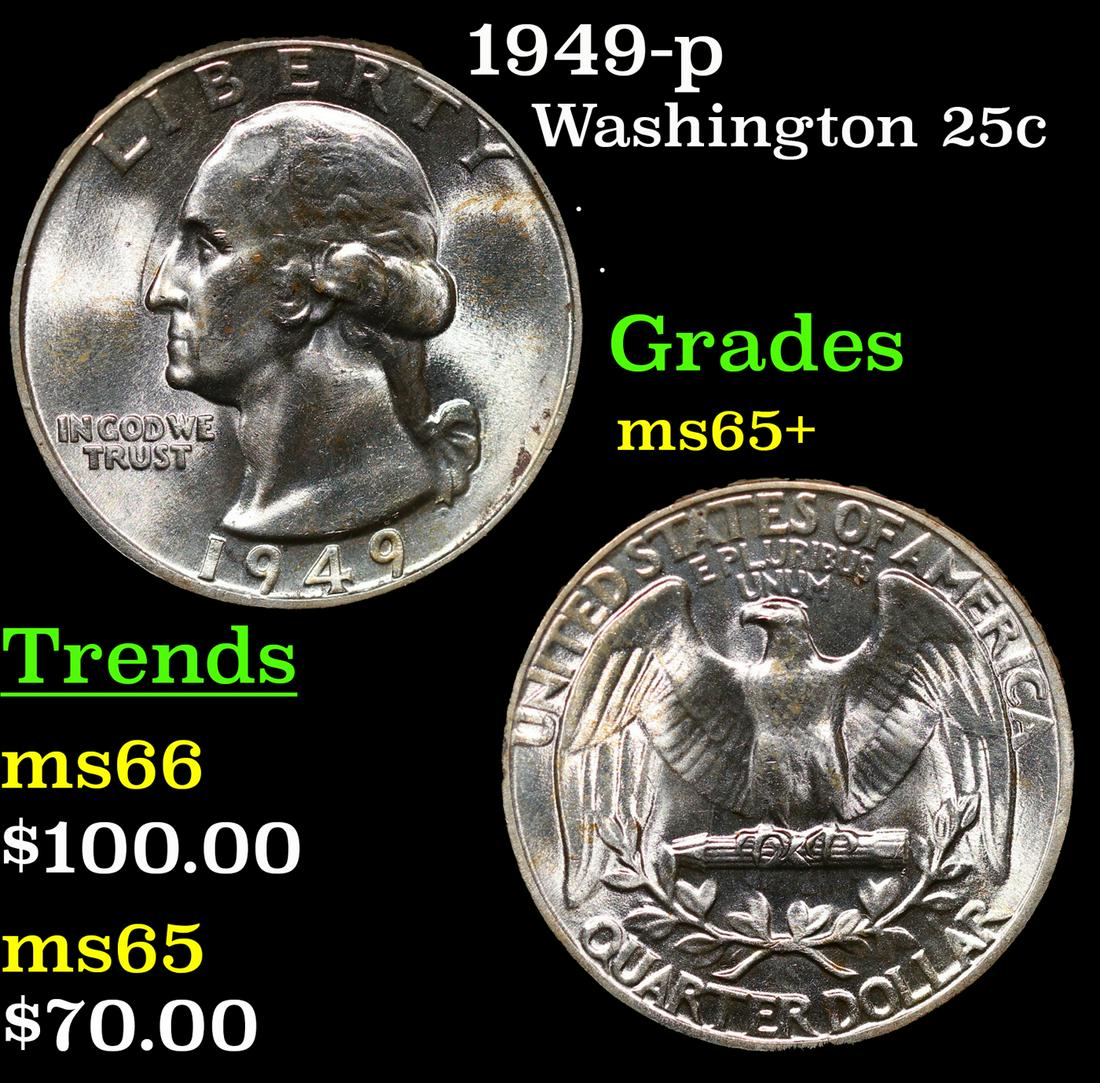 1949-p Washington Quarter 25c Grades GEM+ Unc (1 of 3)