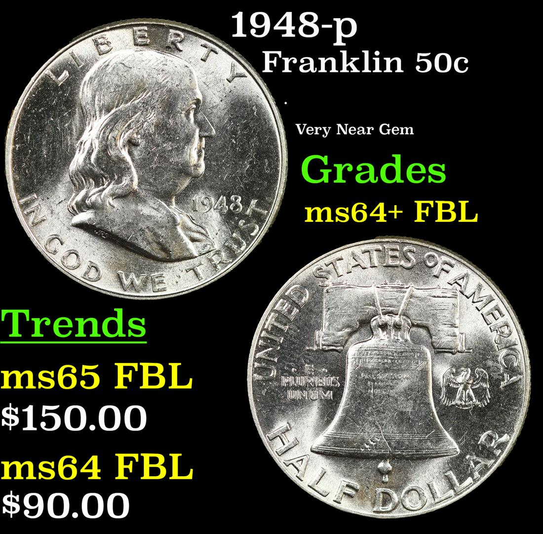 1948-p Franklin Half Dollar 50c Grades Choice Unc+ FBL (1 of 3)