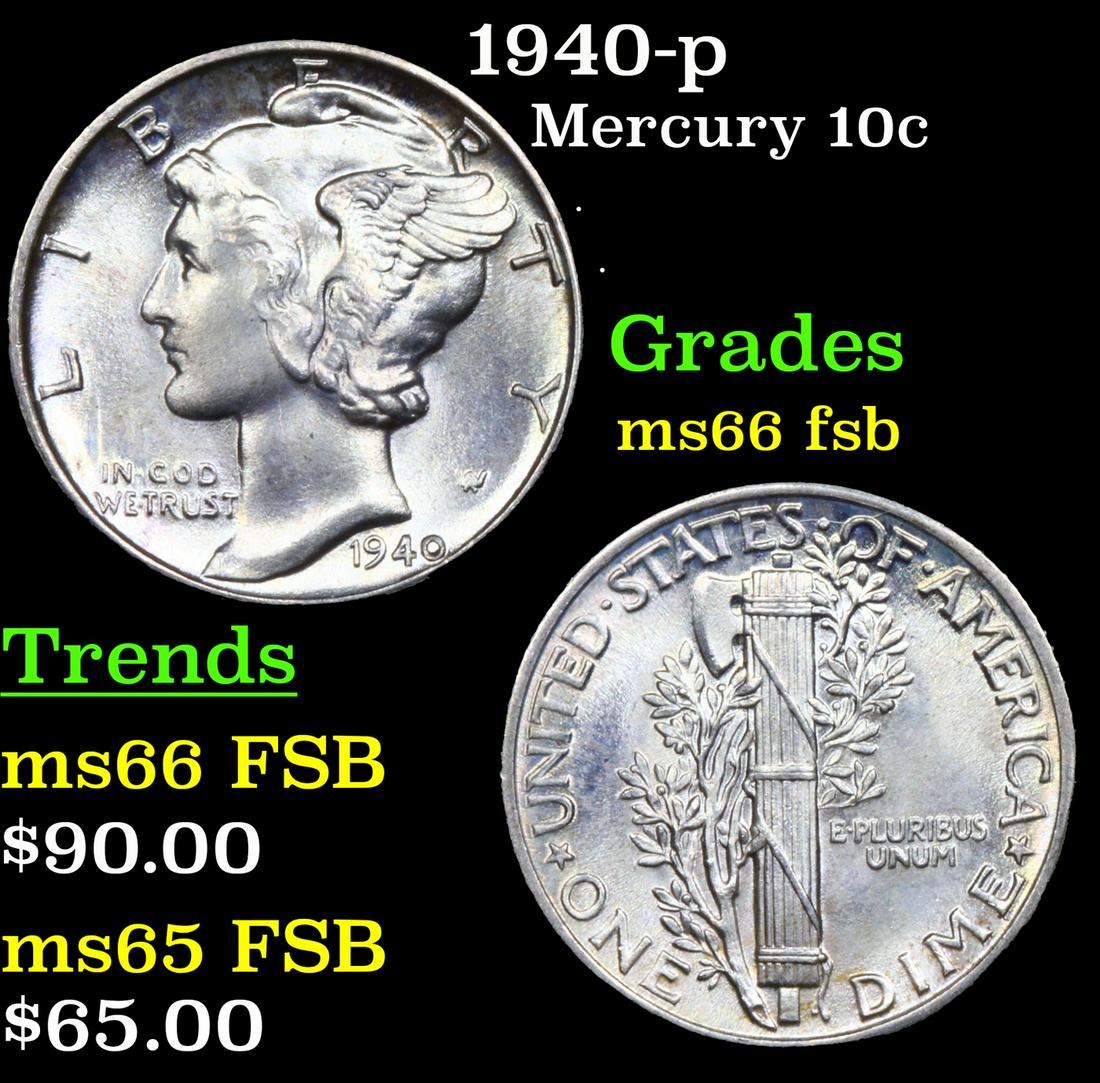 1940-p Mercury Dime 10c Grades GEM+ FSB (1 of 3)