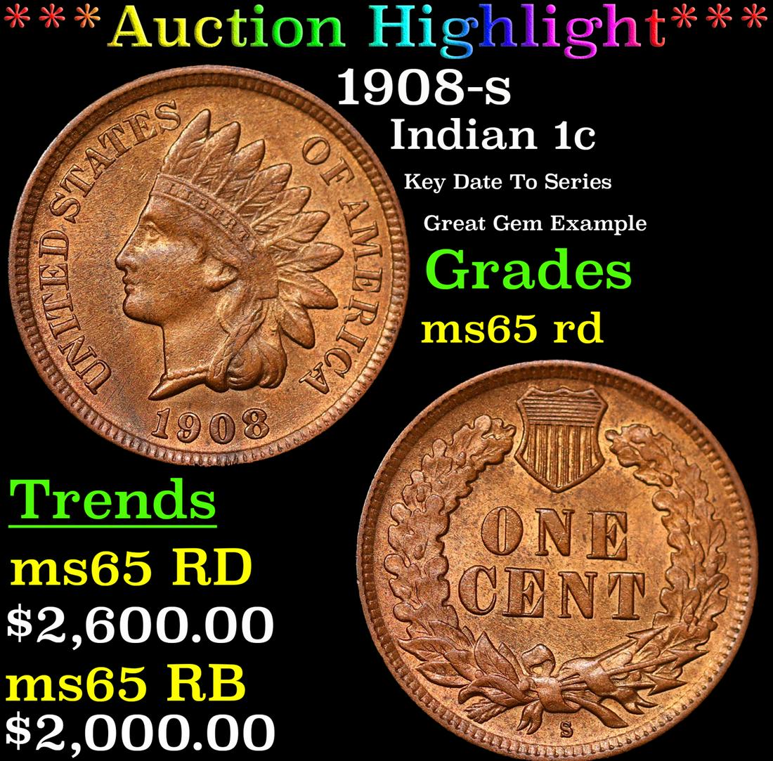 ***Auction Highlight*** 1908-s Indian Cent 1c Graded GEM Unc RD By USCG (fc) (1 of 5)