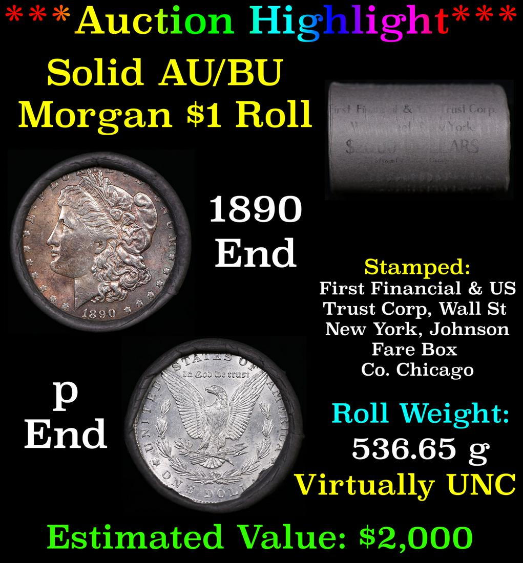 ***Auction Highlight*** AU/BU Slider First Financial Shotgun Morgan $1 Roll 1890 & P Ends Virtually (1 of 4)