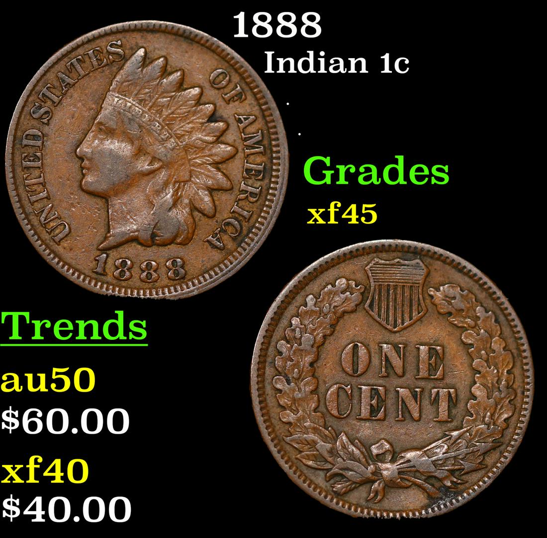 1888 Indian Cent 1c Grades xf+ (1 of 3)