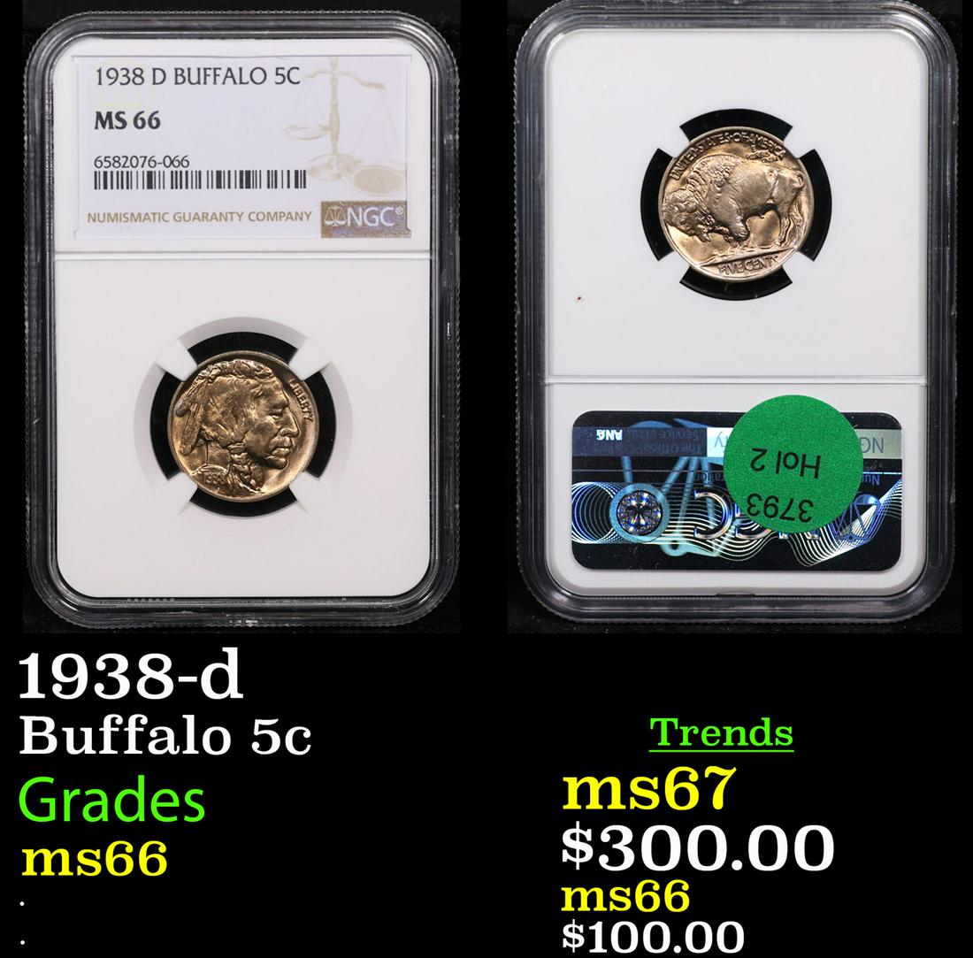 NGC 1938-d Buffalo Nickel 5c Graded ms66 By NGC (1 of 3)