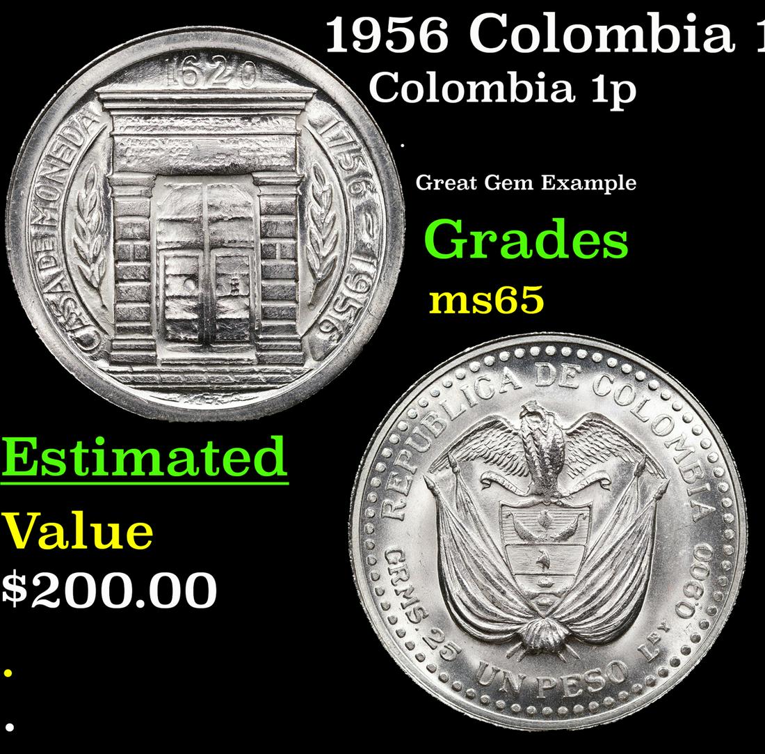 1956 Colombia 1 Peso 1p KM-216 Grades GEM Unc: 1956 Colombia 1 Peso 1p KM-216 Grades GEM Unc.